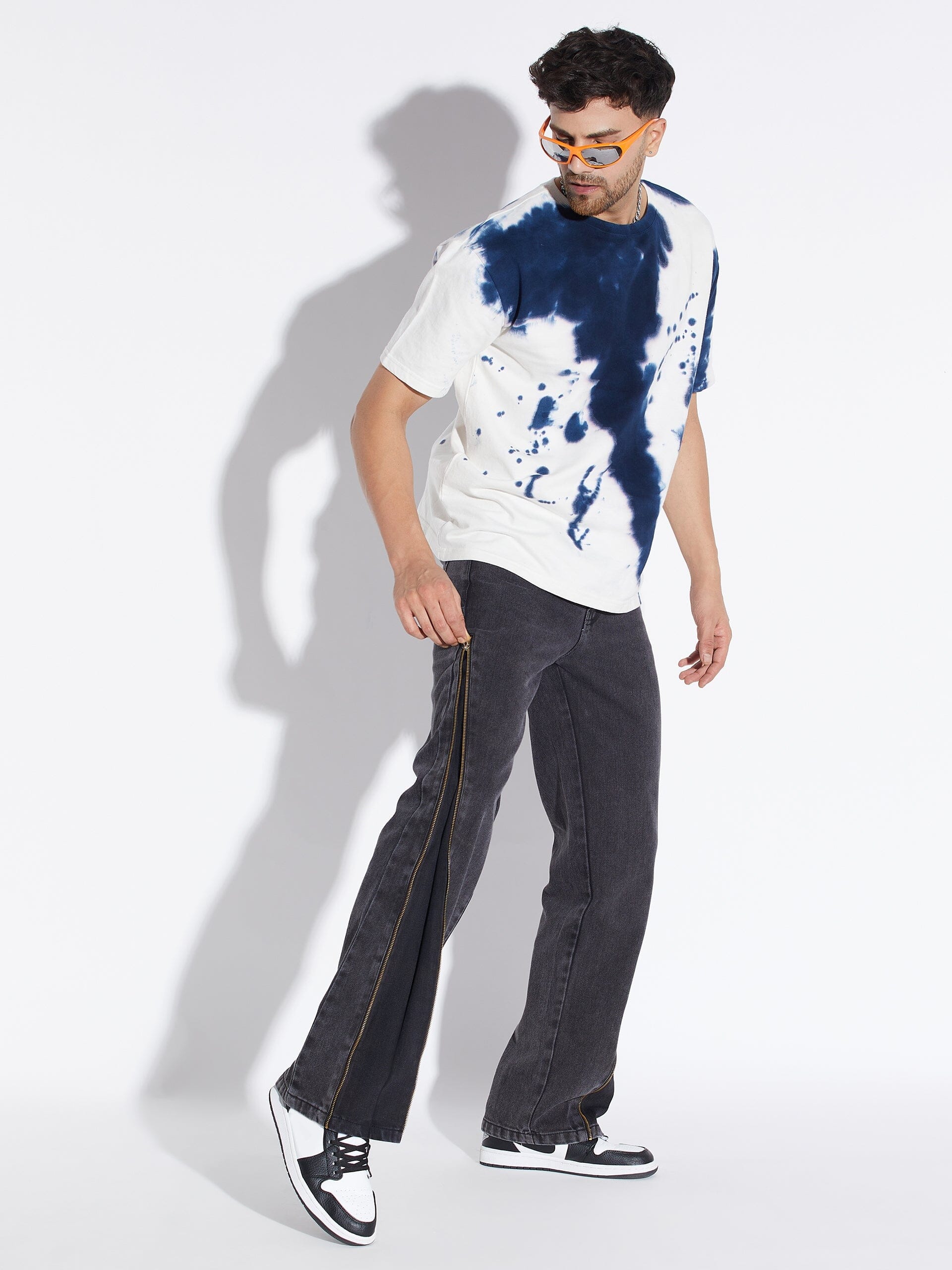 Black Zipped Adjustable Flared Denim | Buy Baggy Jeans