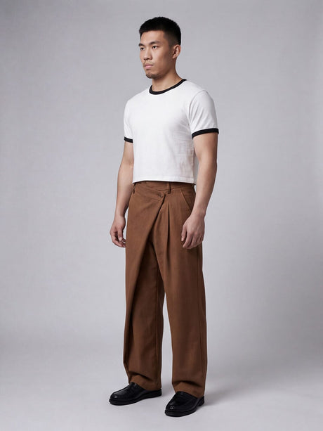 Tan Draped Tailored Trousers Trousers Fugazee 