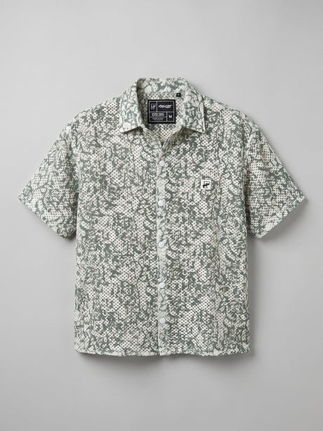 Green Floral Mesh Cropped Shirt Shirts Fugazee 