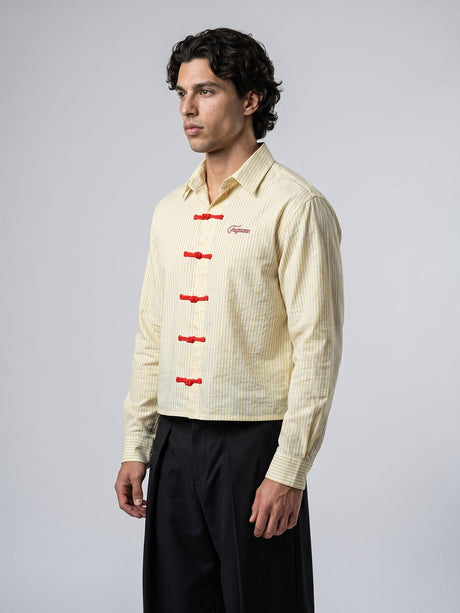Lemon Striped Frog Buttoned Cropped Shirt Shirts Fugazee 