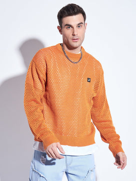 Orange See Through Oversized Knitted Sweater