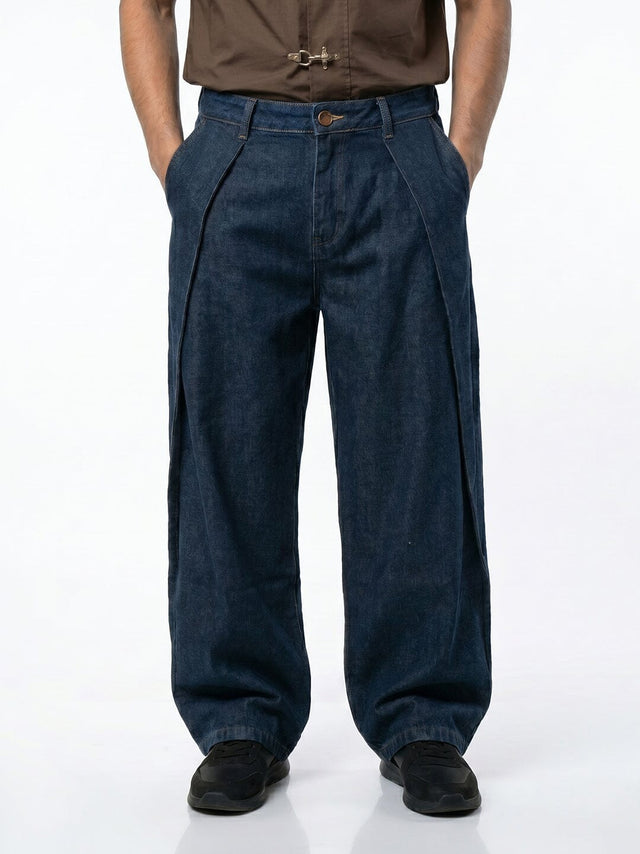 Dark Washed Pleated Denim Jeans Fugazee 