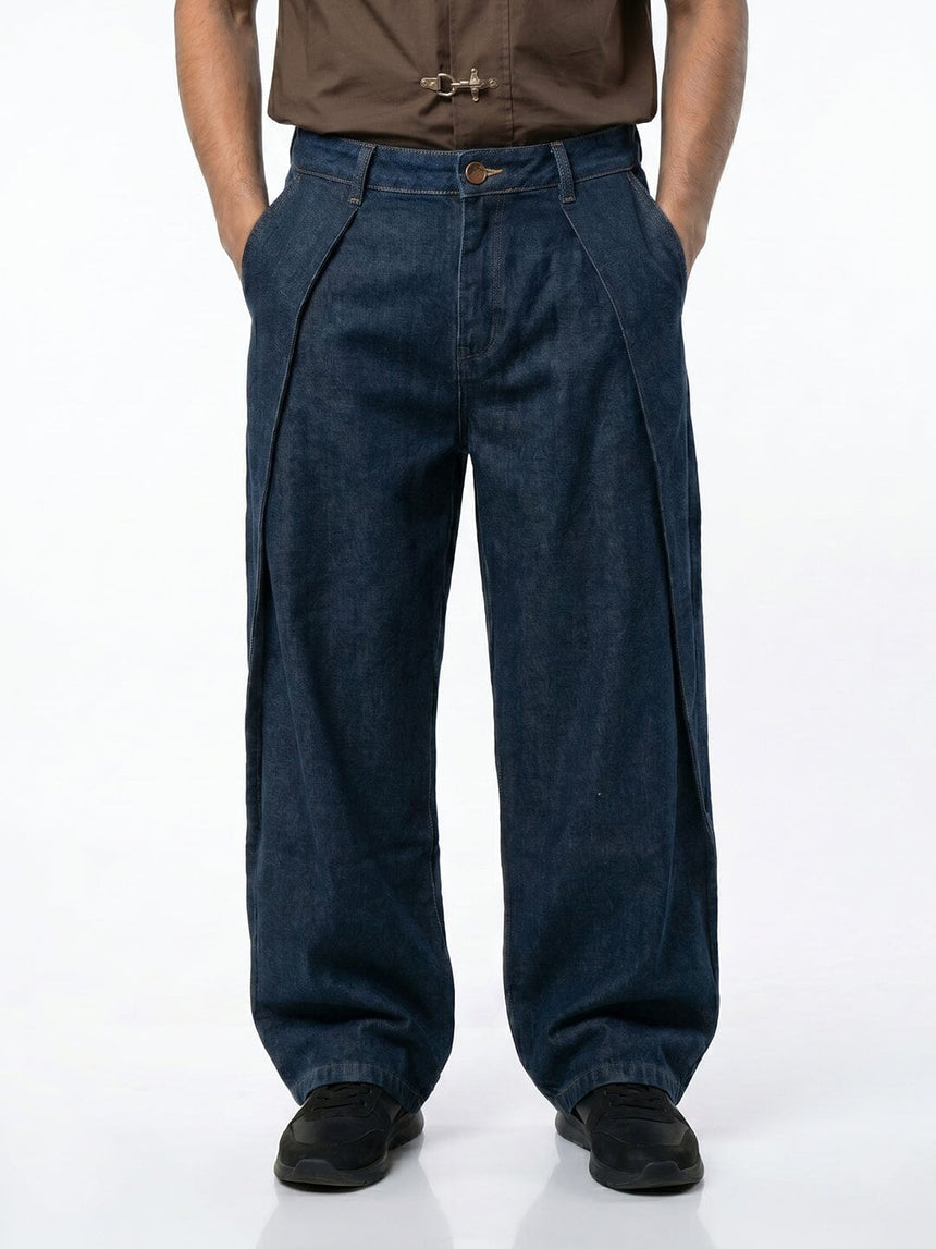 Dark Washed Pleated Denim Jeans Fugazee 