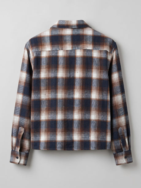 Brown & Navy Checkered Flannel Cropped Shirt Shirts Fugazee 