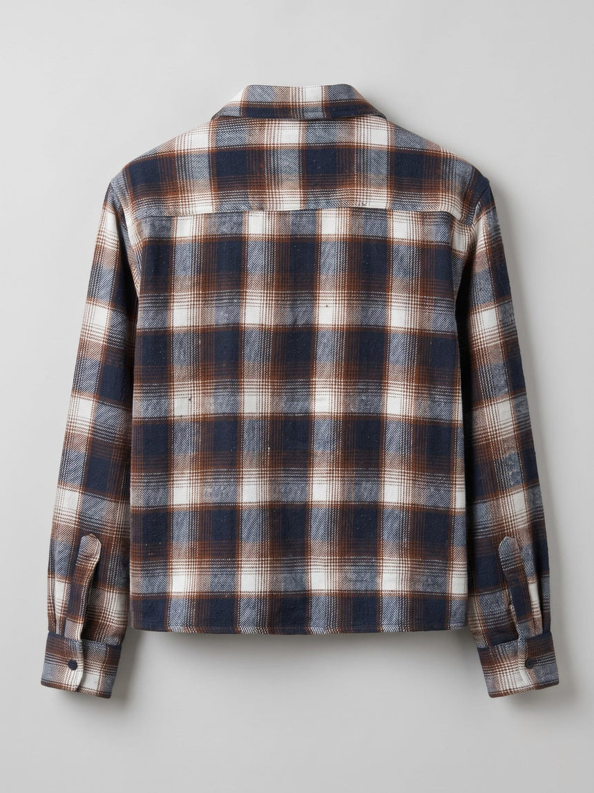 Brown & Navy Checkered Flannel Cropped Shirt Shirts Fugazee 