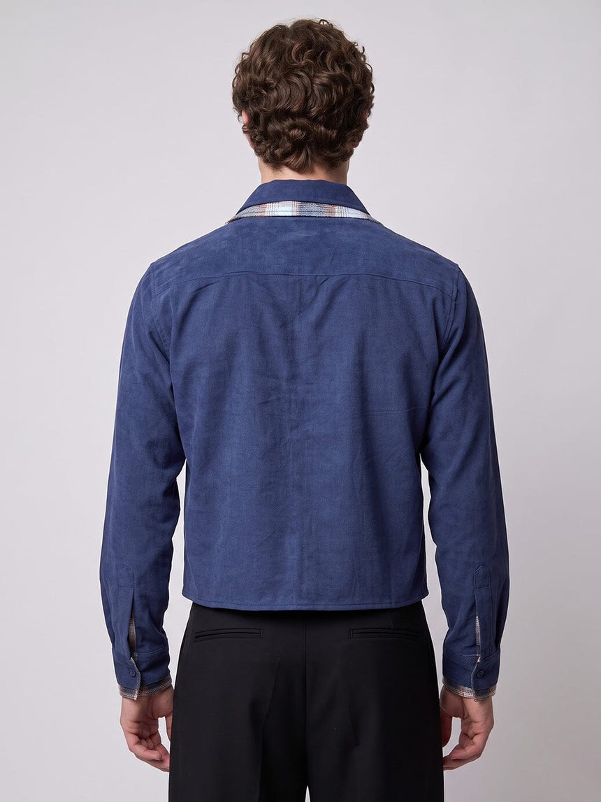 Nautical Blue Corduroy Double Collared Cropped Shirt Shirts Fugazee 