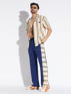Beige And Olive Striped Lace Cuban Shirt