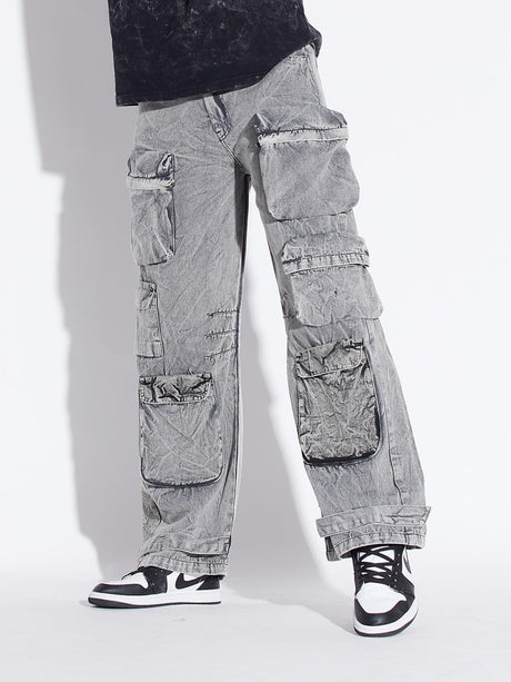 Stone Washed Baggy Cargo Pants Trousers Fugazee 