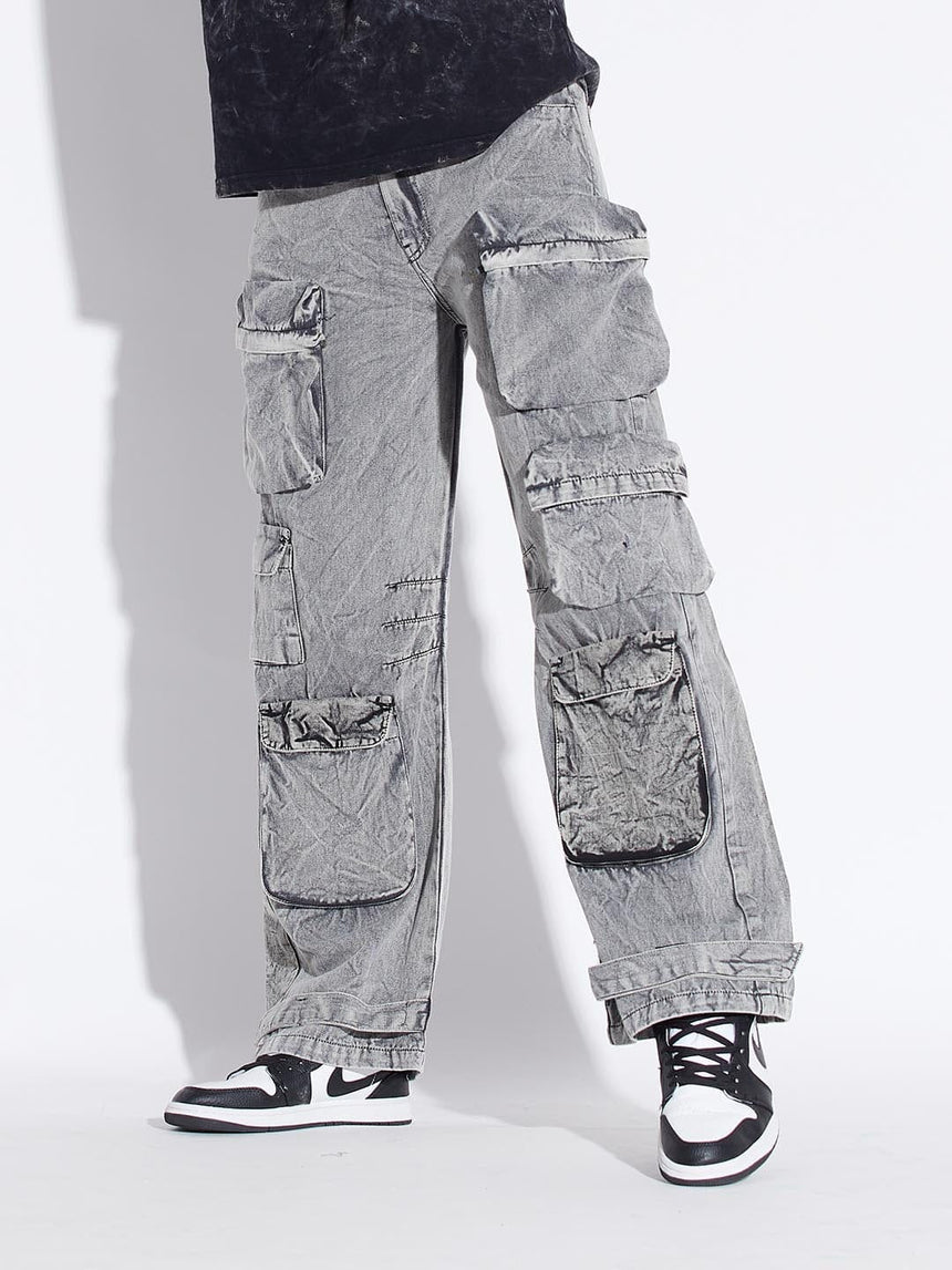 Stone Washed Baggy Cargo Pants, Buy Men Trousers