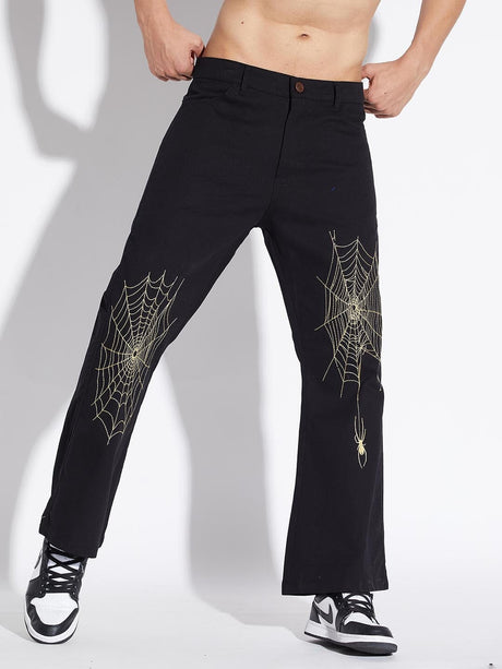 Black Spider Web Flared Pants Trousers Fugazee 
