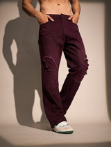 Burgundy Carpenter Distressed Denim Jeans Fugazee 