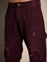 Burgundy Carpenter Distressed Denim Jeans Fugazee 