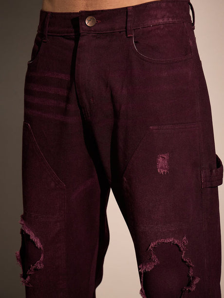 Burgundy Carpenter Distressed Denim Jeans Fugazee 