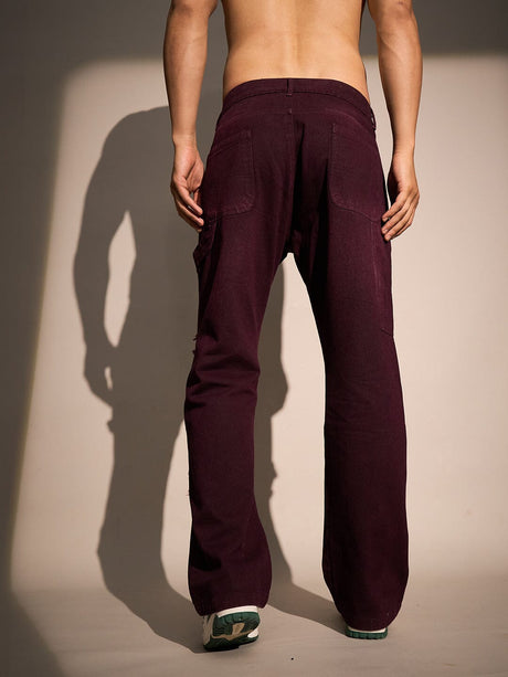 Burgundy Carpenter Distressed Denim Jeans Fugazee 
