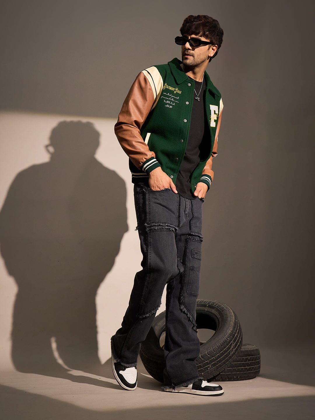 アウターその他 Fallett Leather point velvet varsity jacket velvet green FA2 Buy Forest Green Wool Varsity Jacket with Tan Leather Sleeves
