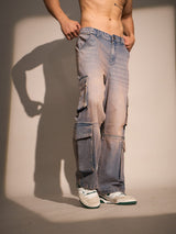 Indigo Dusty Wash Cargo Denim Jeans Fugazee 