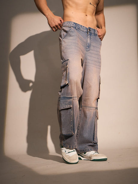 Indigo Dusty Wash Cargo Denim Jeans Fugazee 