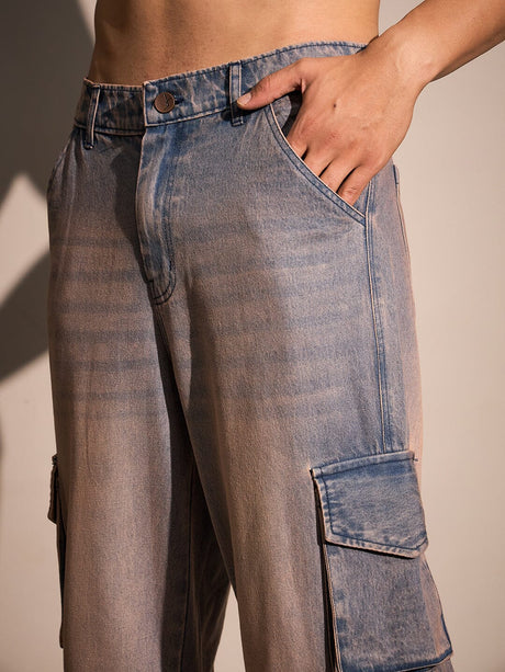 Indigo Dusty Wash Cargo Denim Jeans Fugazee 