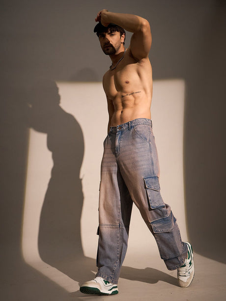 Indigo Dusty Wash Cargo Denim Jeans Fugazee 