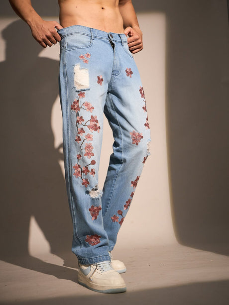 Ice Tint Cherry Blossom Straight Fit Denim Jeans Fugazee 