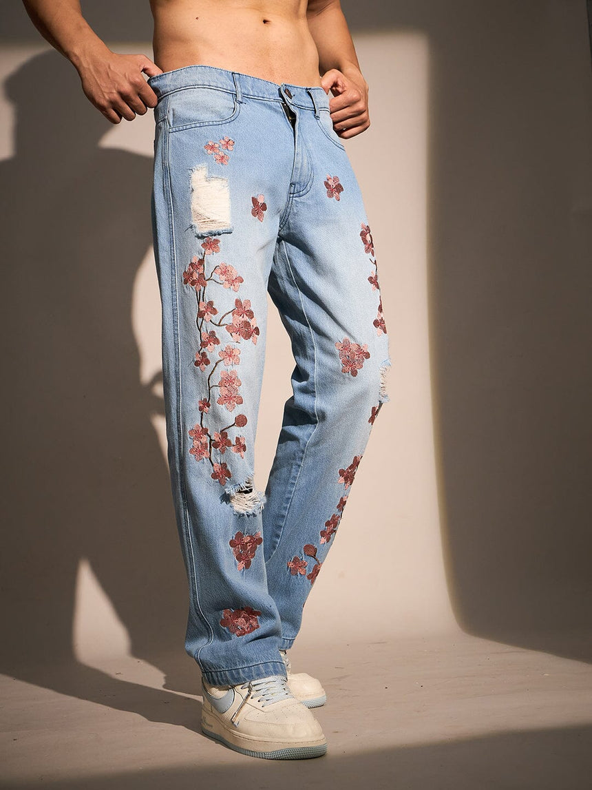 Ice Tint Cherry Blossom Straight Fit Denim Jeans Fugazee 