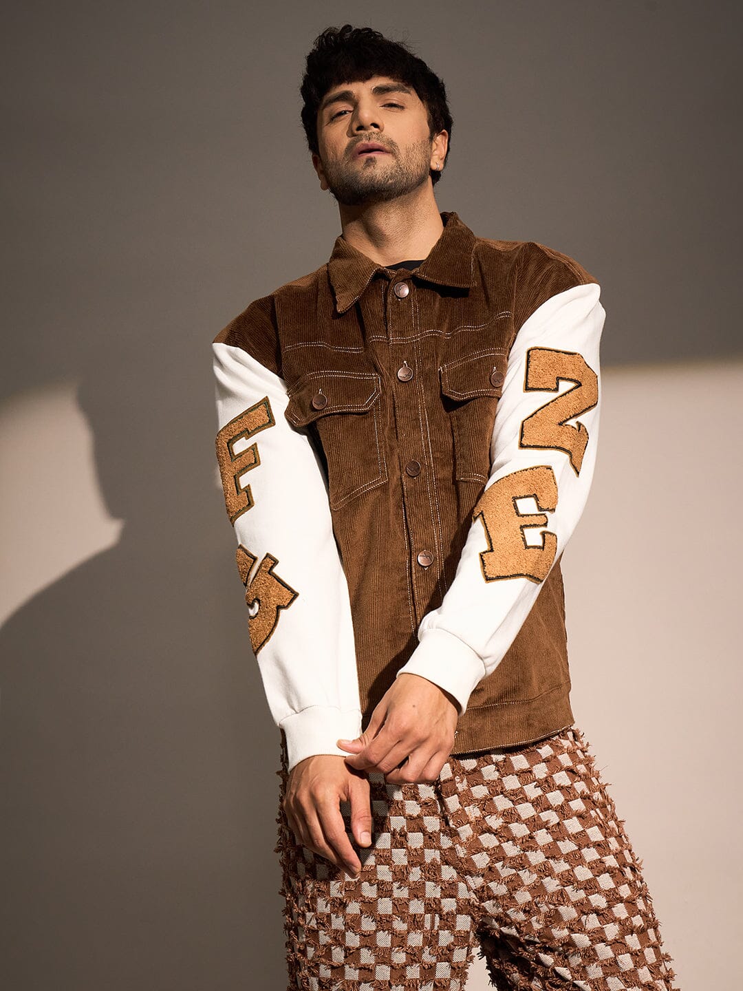 Brown Corduroy Letterman Jacket | Buy Men Jacket | Fugazee – FUGAZEE