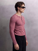 Crimson Acid Washed Ribbed Longsleeve Henley Tshirt T-Shirts Fugazee 