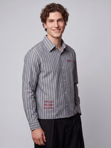 Charcoal Striped Embroidered Cropped Shirt Shirts Fugazee 