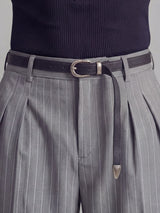 Grey Striped Pleated Trousers Trousers Fugazee 