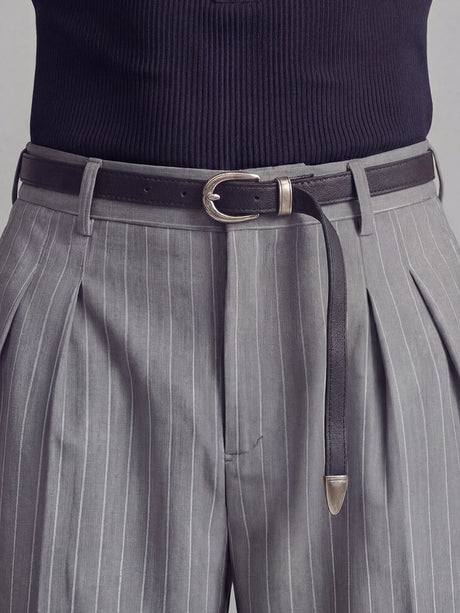 Grey Striped Pleated Trousers Trousers Fugazee 
