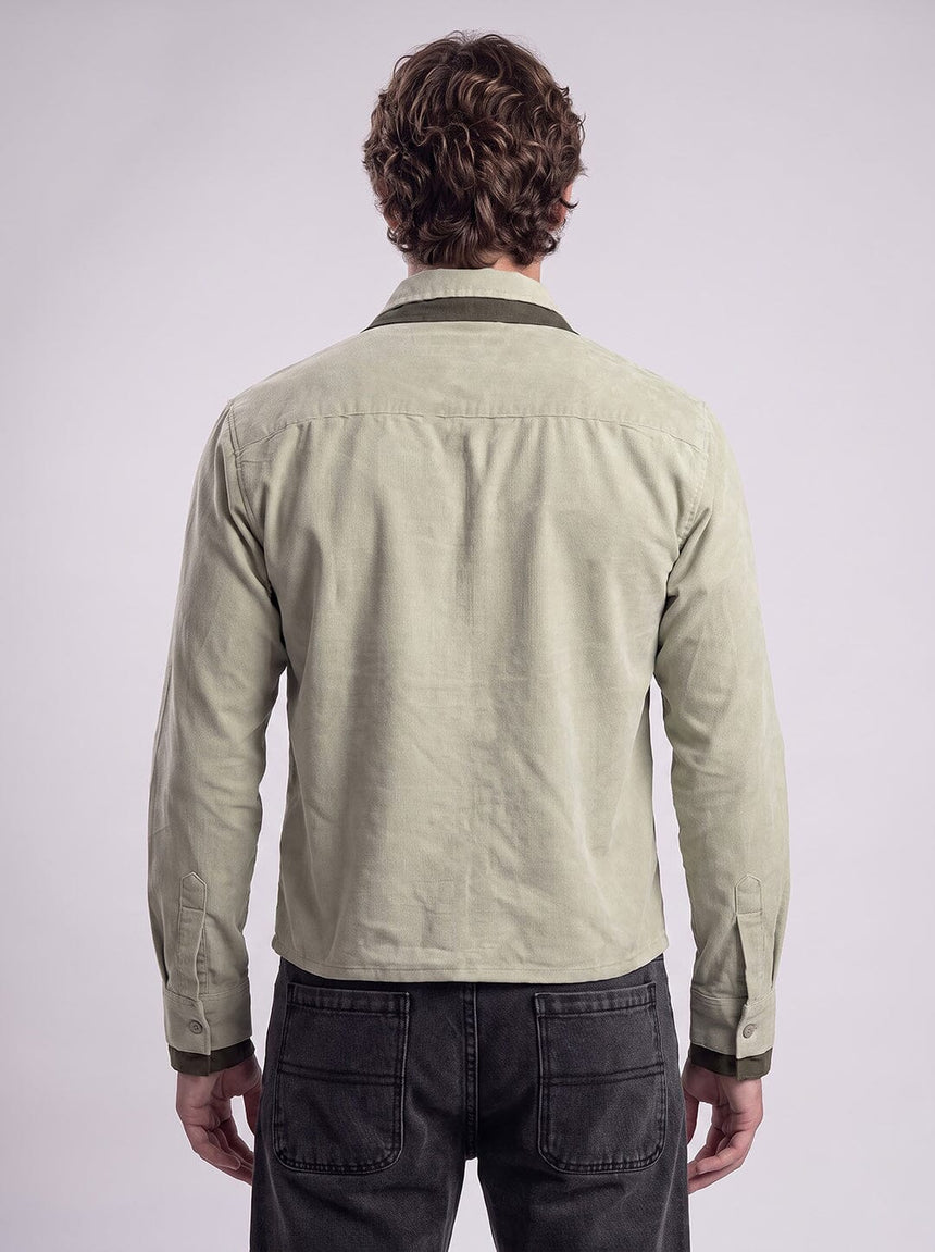 Sage Green Double Collared Cropped Corduroy Shirt Shirts Fugazee 