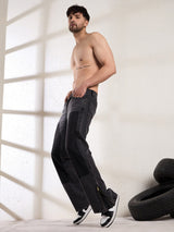 Black Contrast Patched Flared Zipped Denim Jeans Fugazee 