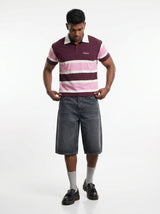 Crimson Striped Cropped Polo Tshirt T-Shirts Fugazee 
