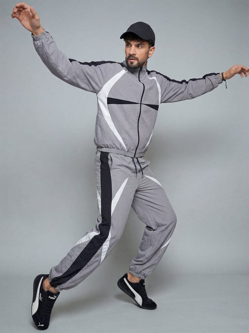 Grey Crescent Cut And Sew Tracksuit Tracksuits Fugazee 