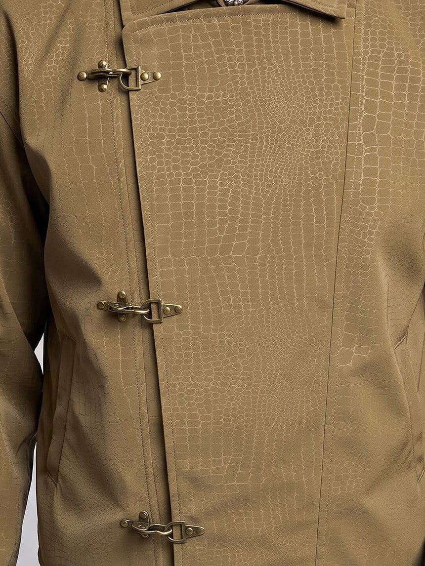 Tan Croc Textured Fireman Clasp Harrington Jacket Jackets Fugazee 