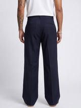 Navy Wide Leg Pleated Trousers Trousers Fugazee 