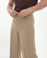 Beige High waisted Bell Bottom Trousers Trousers Fugazee 