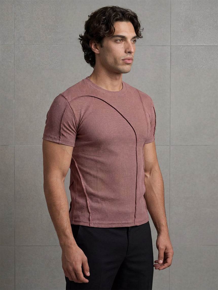 Dusty Cedar Ribbed Cut Sew Muscle Tshirt T-Shirts Fugazee 