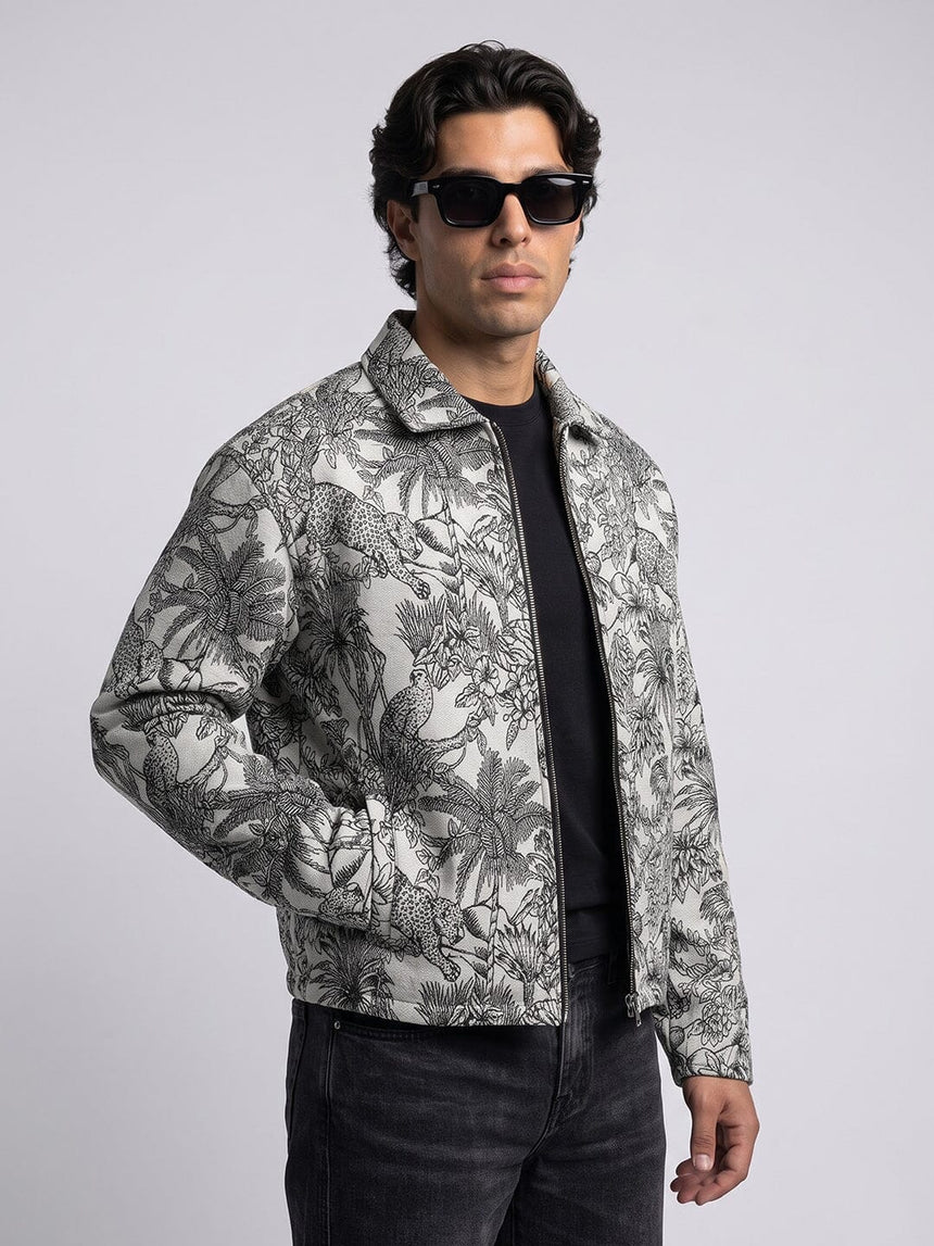 Ecru Tiger Tapersty Cropped Harrington Jacket Jackets Fugazee 