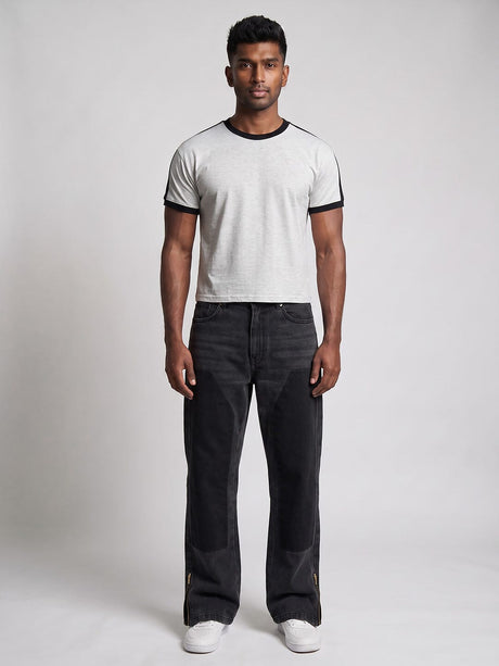 Grey Melange Taped Ringer Tshirt T-Shirts Fugazee 
