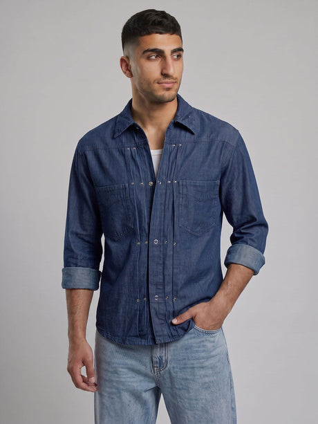 Dark Washed Riveted Denim Shirt Shirts Fugazee 