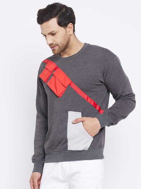 Charcoal Contrast Patch Pocket Sweatshirt Sweatshirts Fugazee 