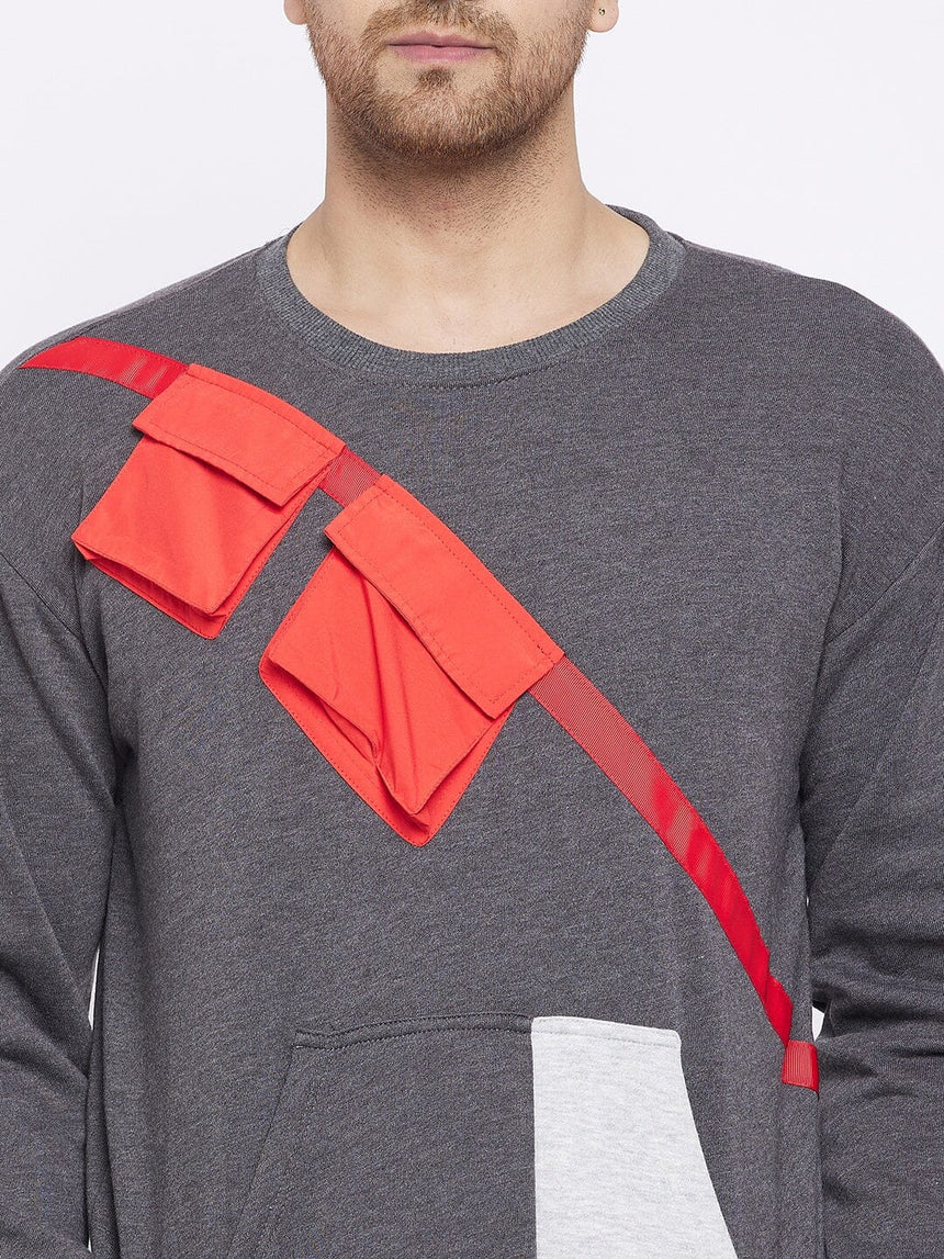 Charcoal Contrast Patch Pocket Sweatshirt Sweatshirts Fugazee 