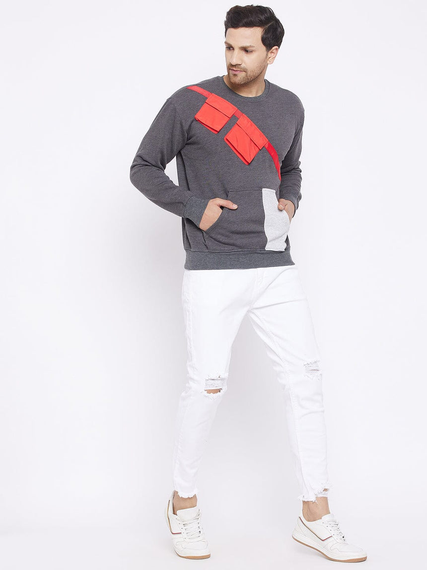 Charcoal Contrast Patch Pocket Sweatshirt Sweatshirts Fugazee 