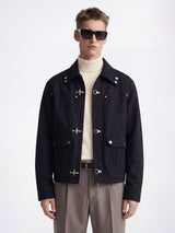 Black Cotton Twill Fireman Clasp Jacket