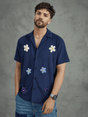 Navy Floral Applique Corduroy Shirt Shirts Fugazee 