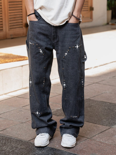 Black Riveted Carpenter Patch Denim Jeans Fugazee 