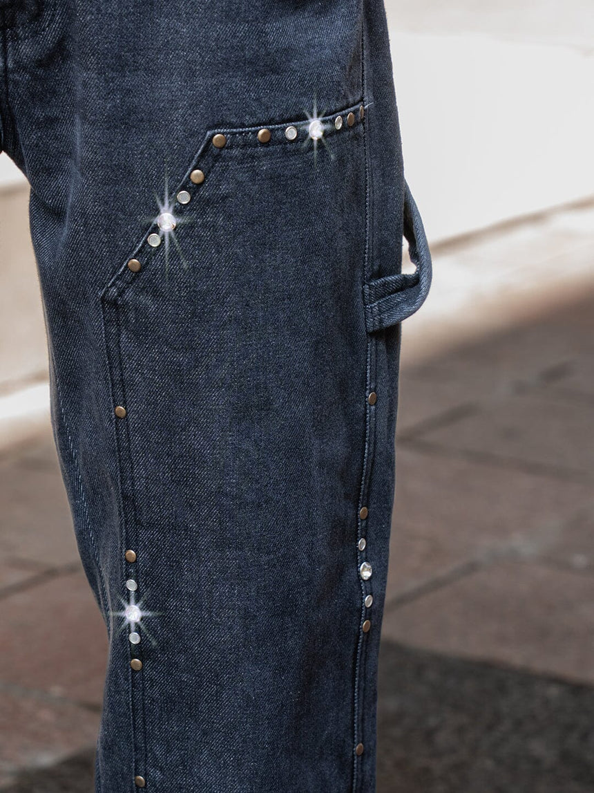 Black Riveted Carpenter Patch Denim Jeans Fugazee 