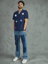 Navy Floral Applique Corduroy Shirt Shirts Fugazee 