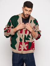 Beige Abstract Oversized Cardigan Sweaters Fugazee 